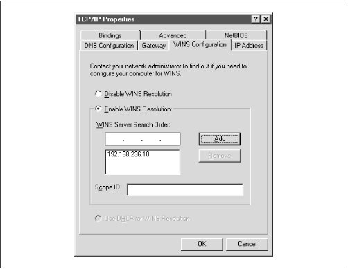 The WINS Configuration tab