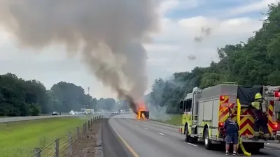 Vehicle carrying fireworks erupts in flames on Tennessee interstate