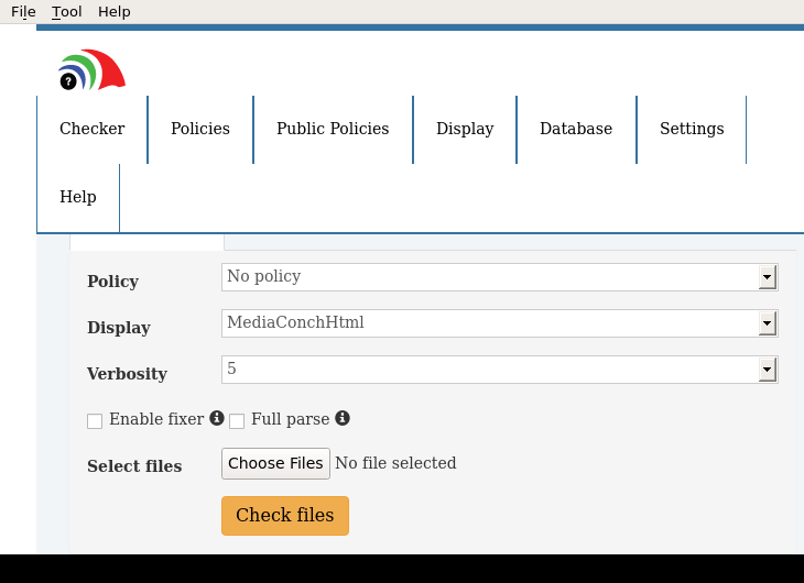 Screenshot of MediaConchGUI