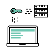 Illustration of a computer with a key in between it and a server