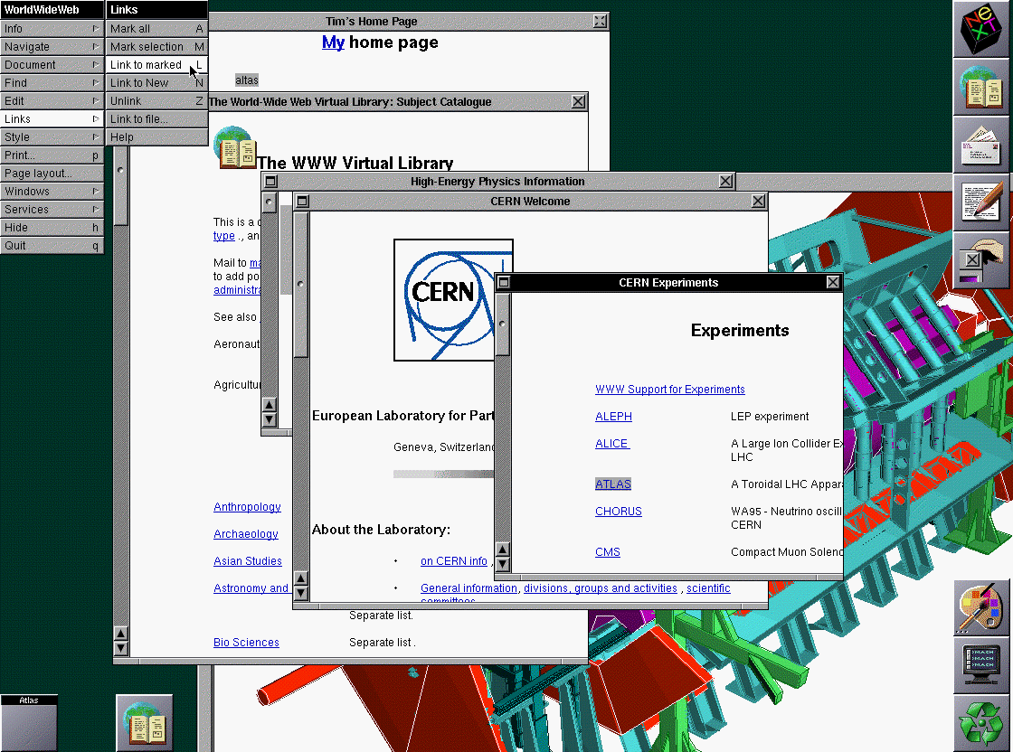 Figure 4: Screenshot of the WorldWideWeb browser. (Communications of the ACM, August 1994.)