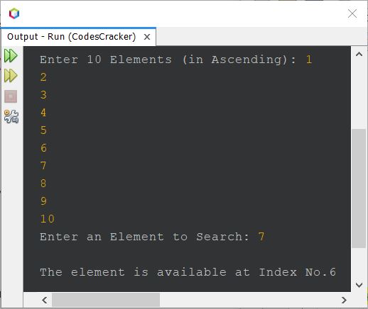 java program binary search