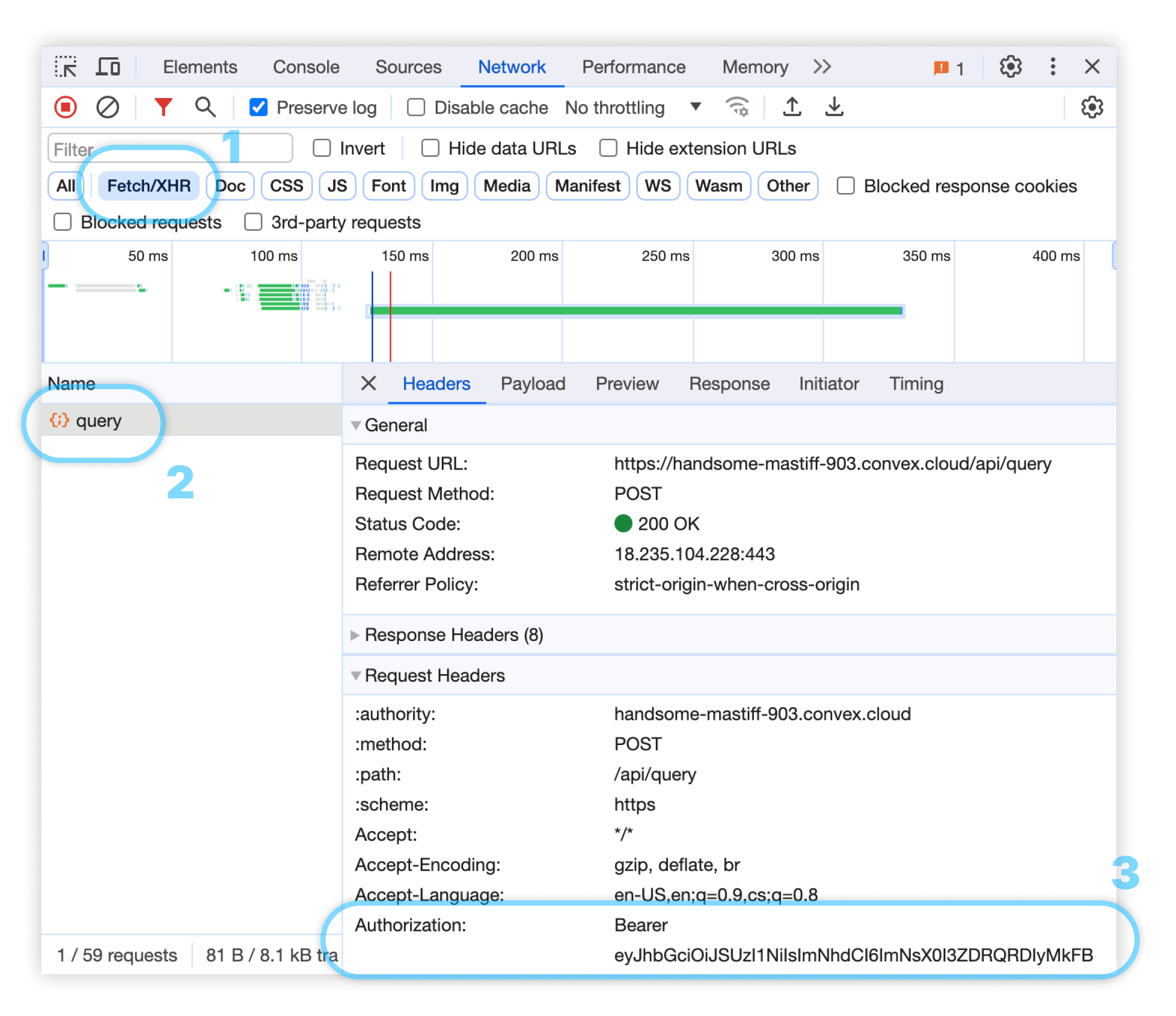 Network tab inspecting HTTP headers