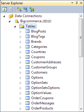 BigCommerce connection in Server Explorer