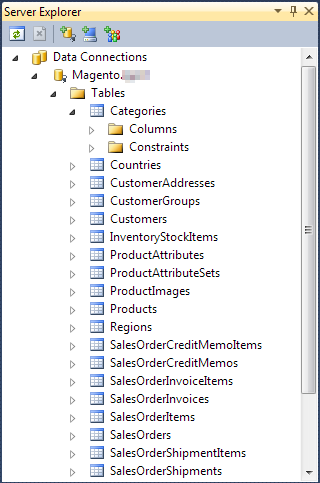 Adobe Commerce connection in Server Explorer