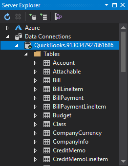 QuickBooks Online connection in Server Explorer