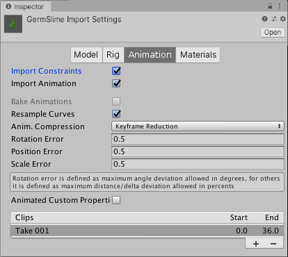 Import Constraints がチェックされている Import Settings