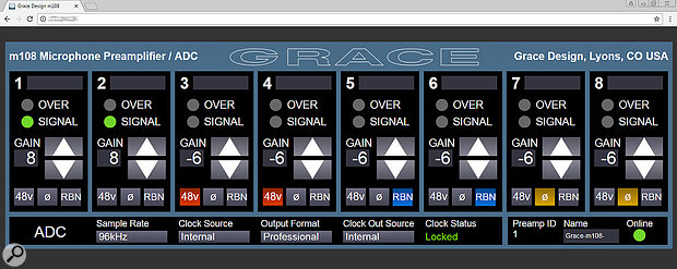 Grace Design M108: Remote-controlled Mic Preamp control panel.