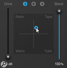 An X-Y control makes it easy to create custom blend between the Exciter module’s four different flavours of saturation enhancement.