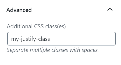 显示“额外 CSS 类”的“高级”区块设置
