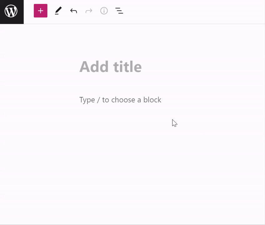 左上の「+」ブロック挿入ボタンをクリックするプロセスを示す GIF。
