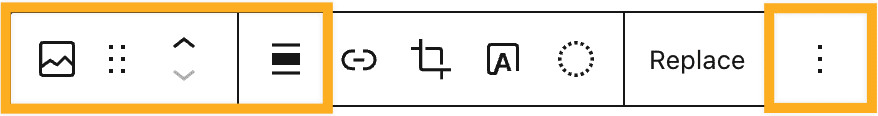 グローバルツールバー設定がハイライト表示されたブロックツールバー。