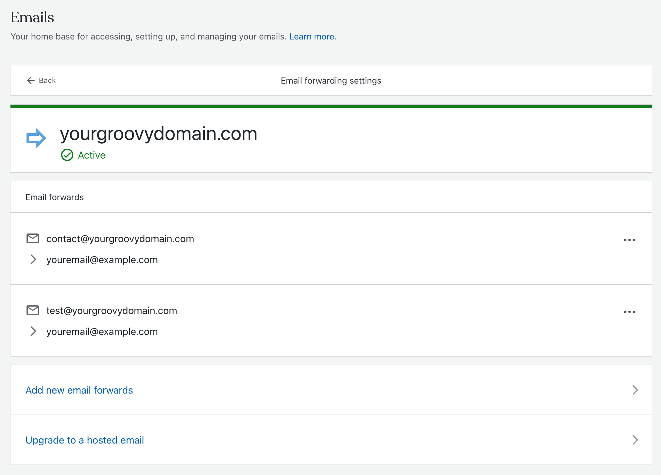 Email forwarding settings.