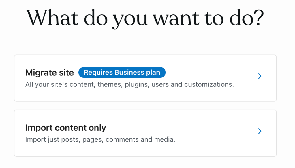 "Migrate site" option to import everything from the self-hosted site.