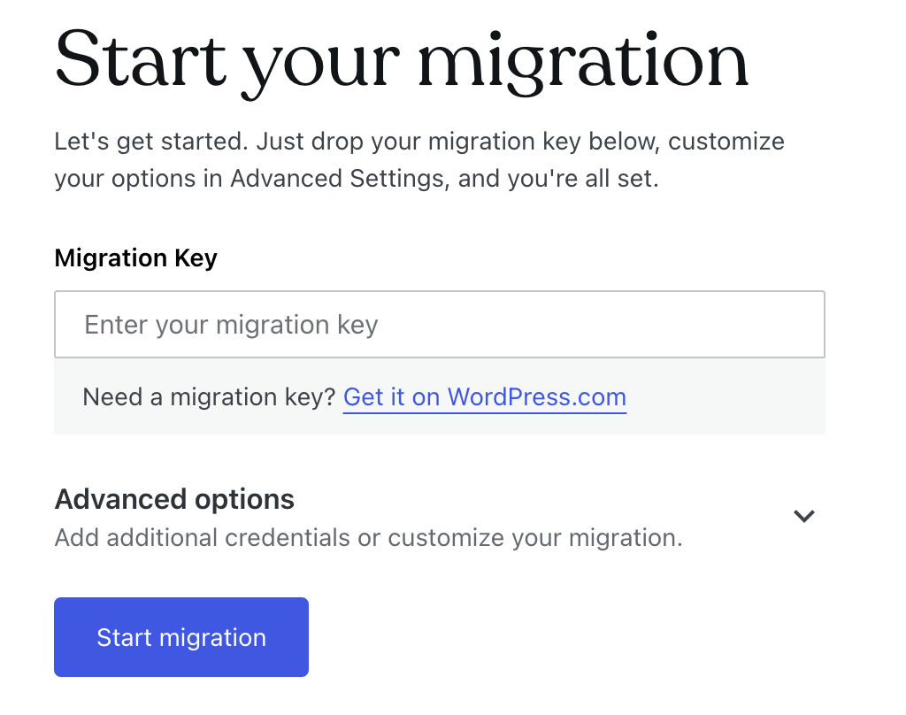 Start migration button.