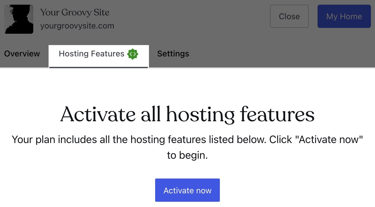 The "Hosting Features" section of the Hosting Overview dashboard, indicating that Hosting Features have not been activated yet.