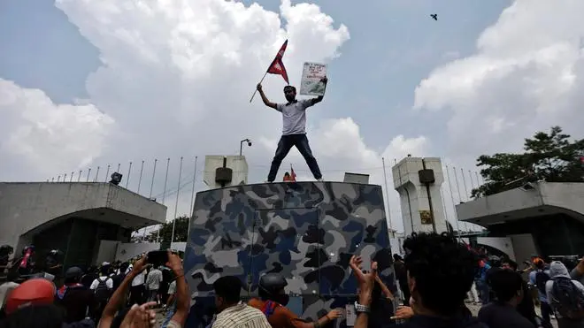 Demonstrators at the entrance of parliament in Nepal on September 8. The most distinctive aspect of the Nepal protests was the use of social media to create momentum.