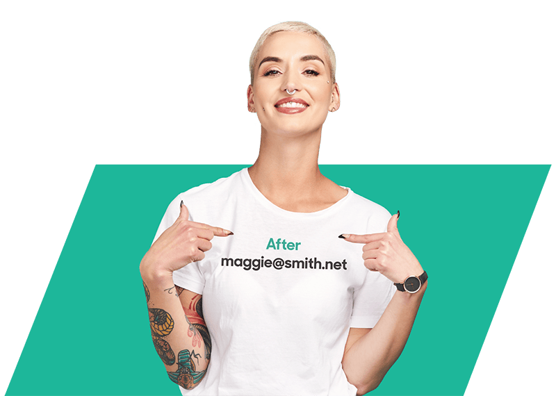 after: woman points at herself