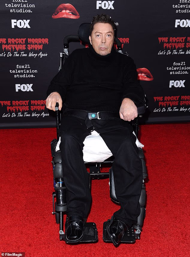Tim Curry, 79, has credited his masseur for saving his life when he suffered a stroke in 2012; Curry pictured in 2016 in West Hollywood