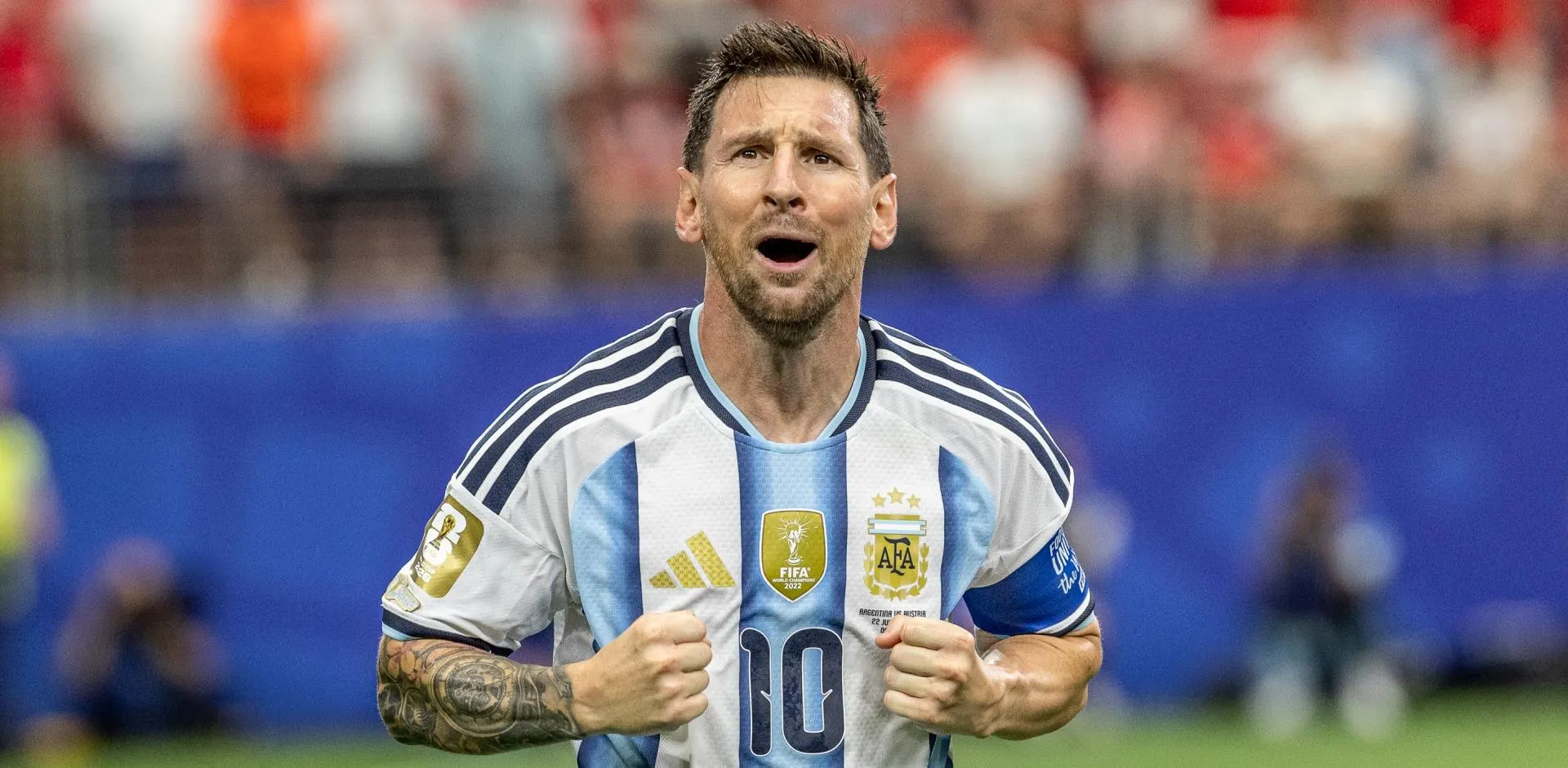 Lionel Messi in a 2026 World Cup match for Argentina against Austria.