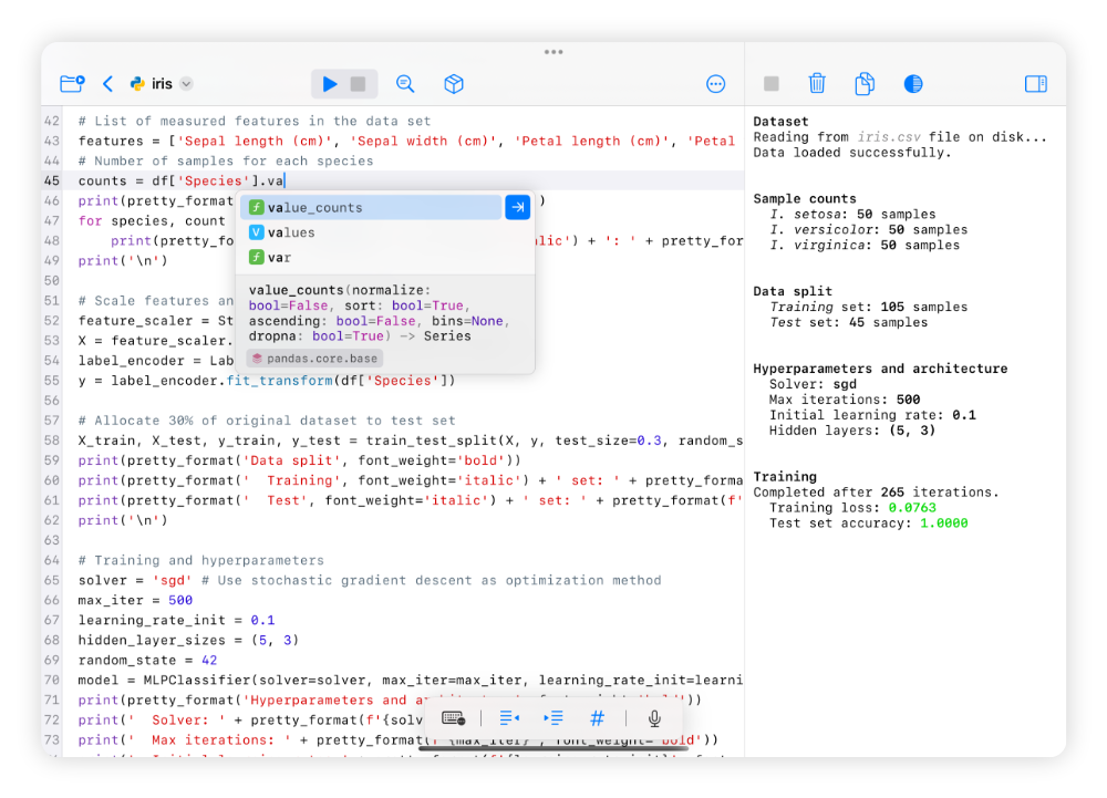 Juno's Python source code editor