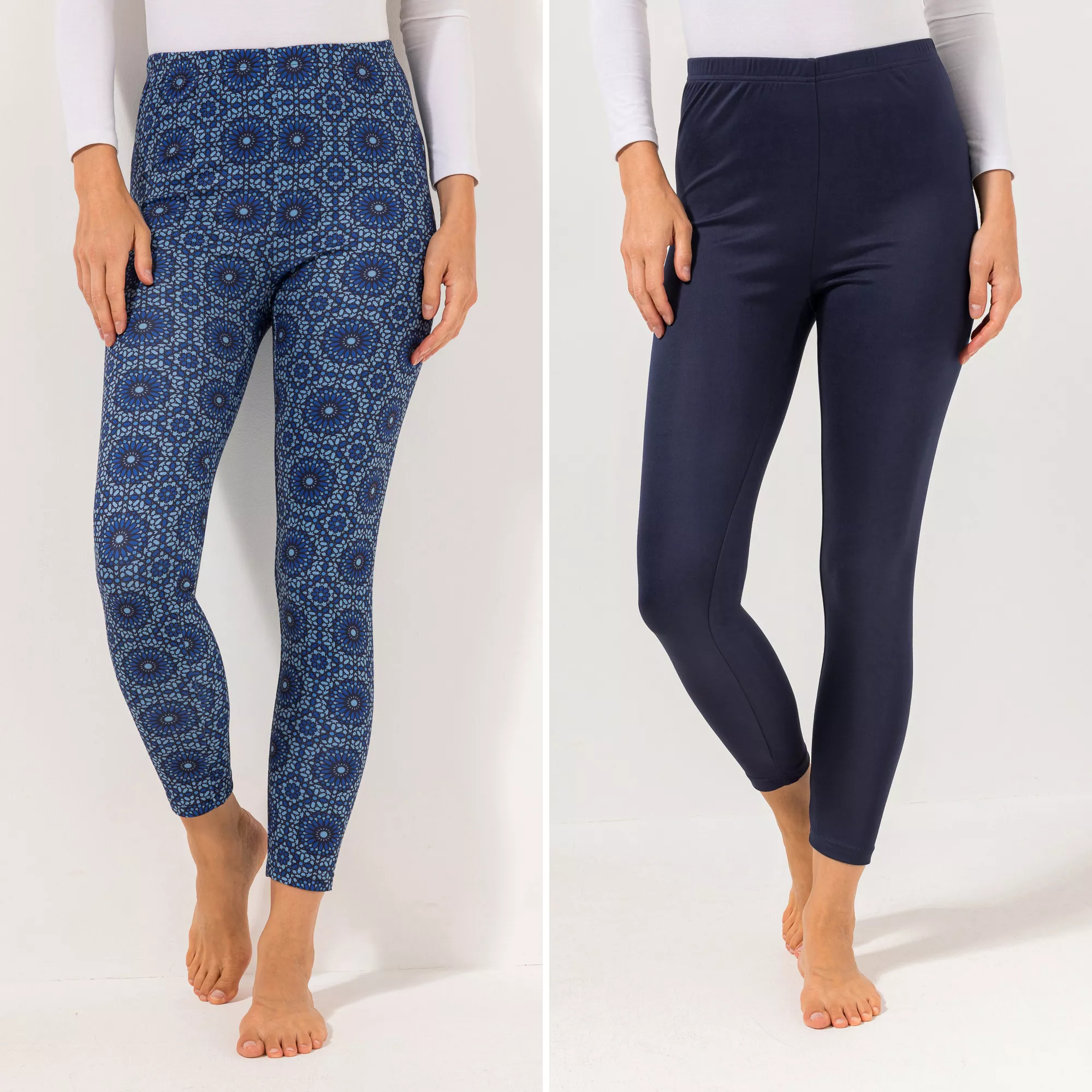 JERYMOOD HOMEWEAR 2 Leggings, 1/1-Länge Rundumdehnbund 1x uni 1x bedruckt