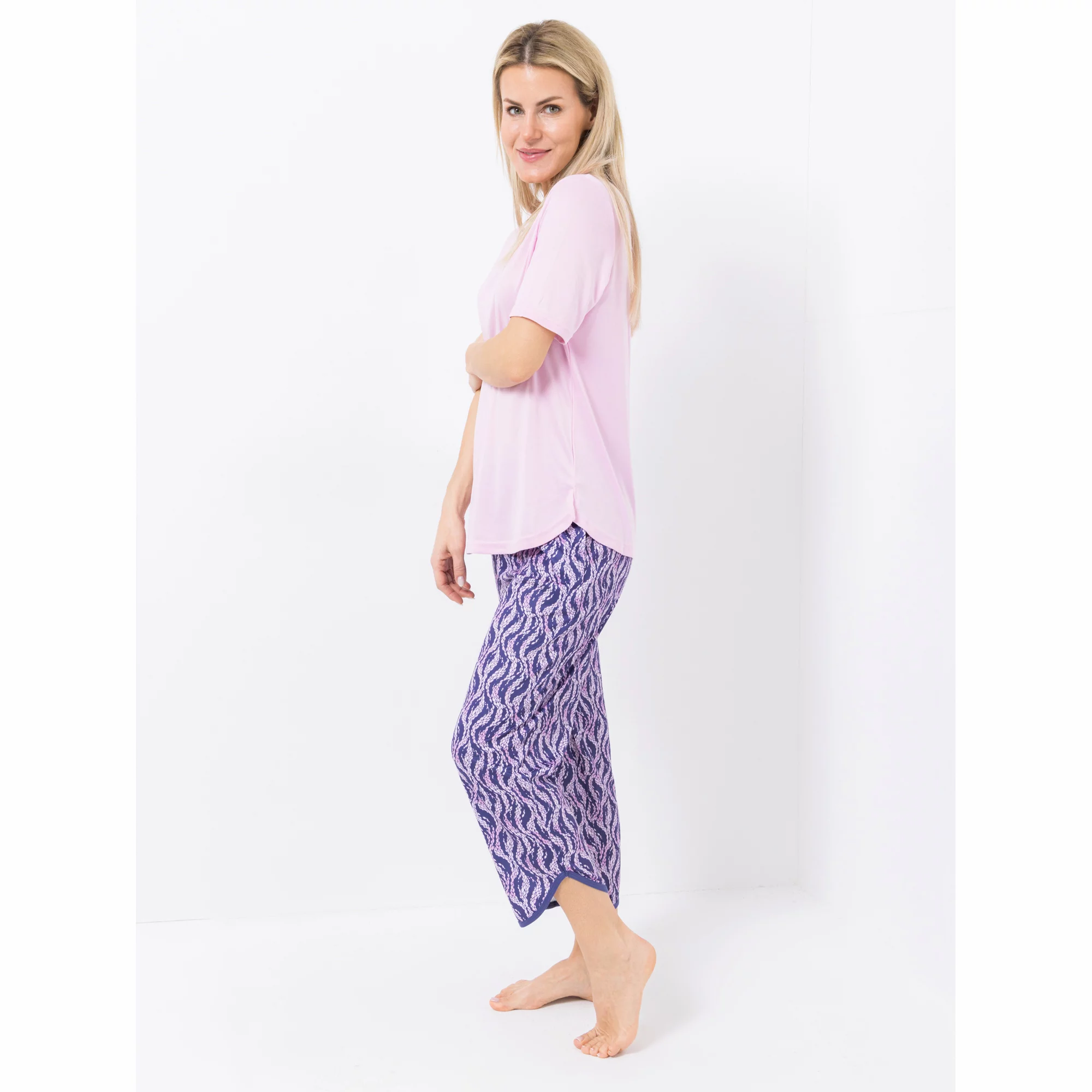 JERYMOOD HOMEWEAR Pyjama-Set, 1/2-Arm 7/8-Hose Kontrastdetails mit Seitentaschen