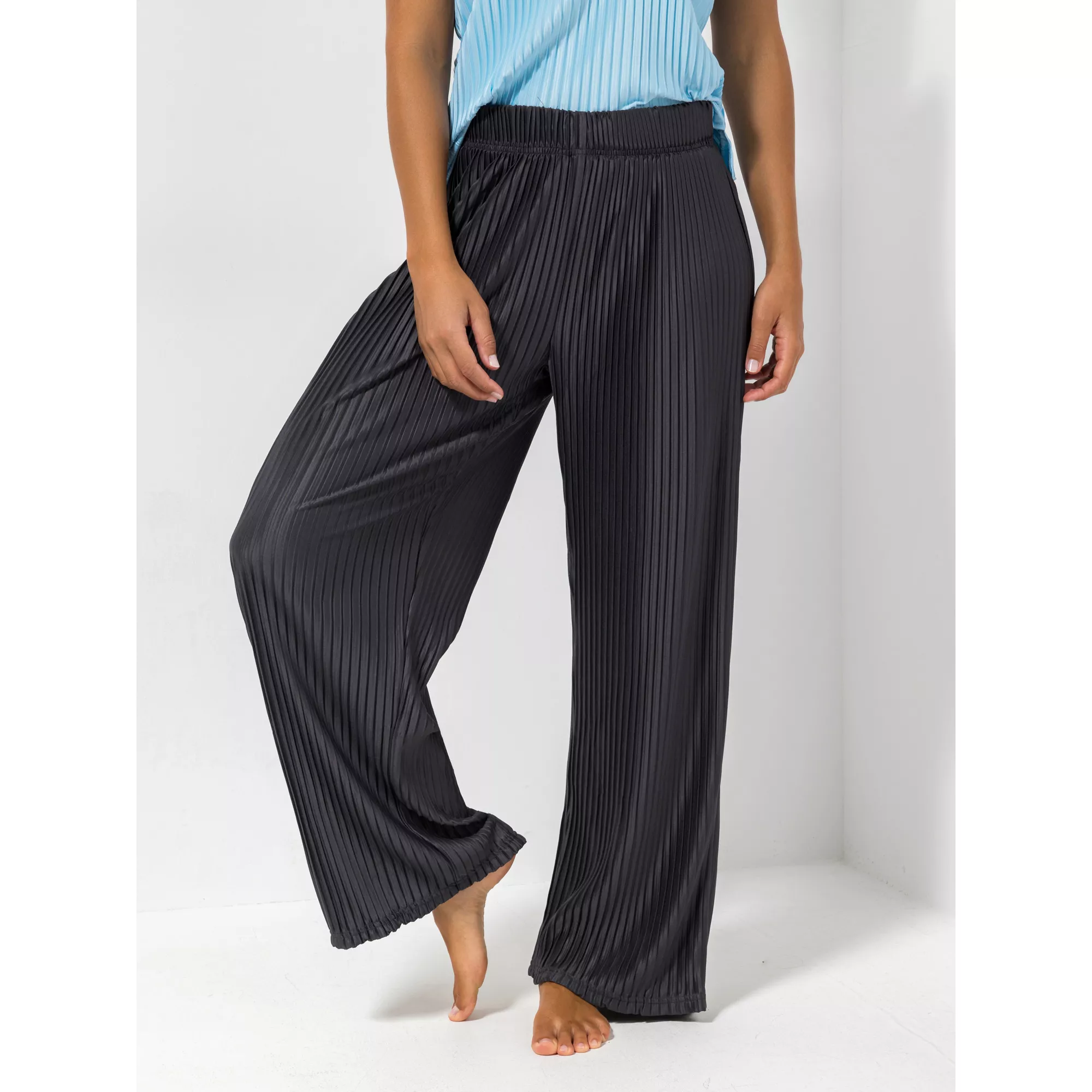 JERYMOOD HOMEWEAR Hose, 1/1-Länge Mikrofaser Plissee-Optik Elastischer Bund