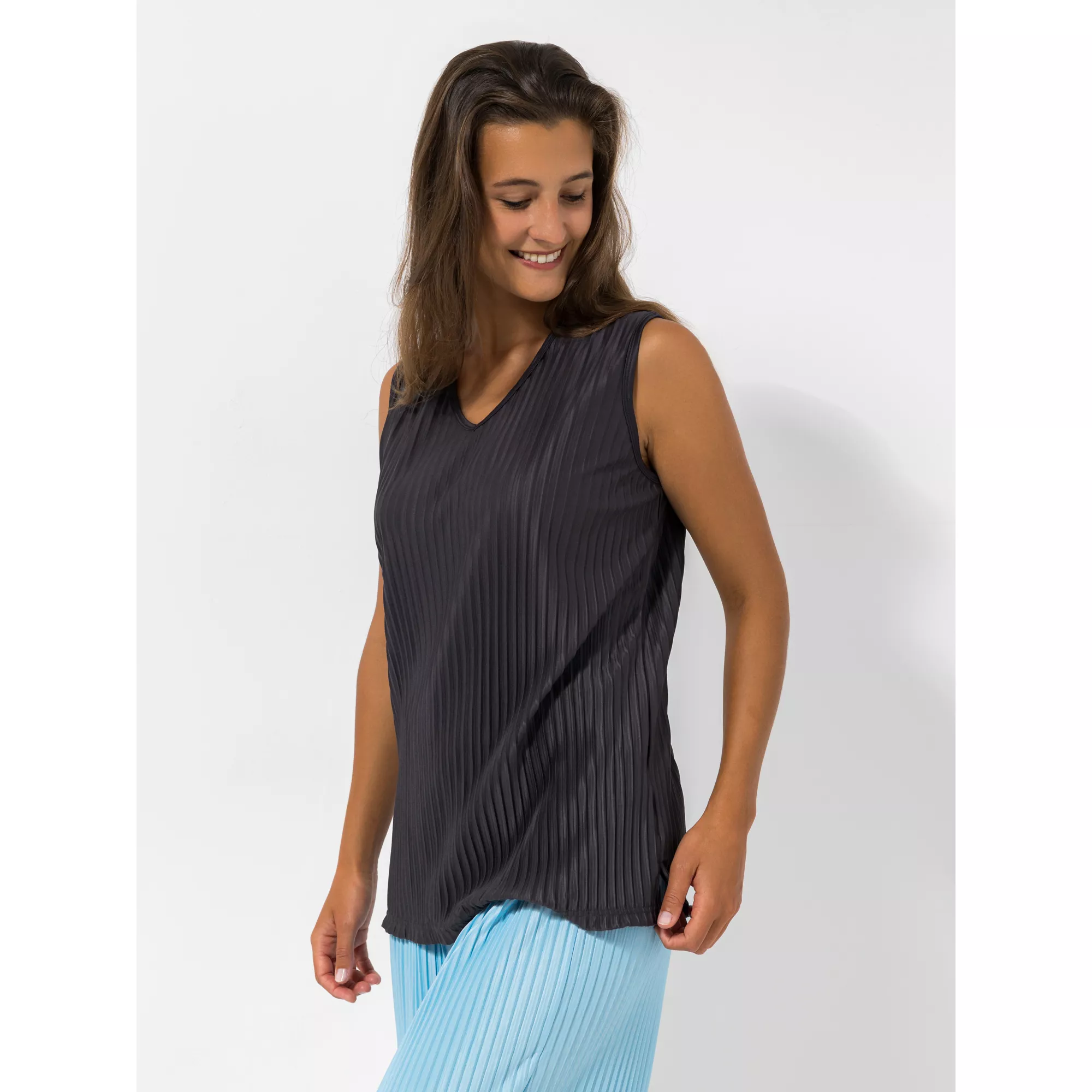 JERYMOOD HOMEWEAR Top, ohne Arm Mikrofaser V-Ausschnitt Plissee-Optik