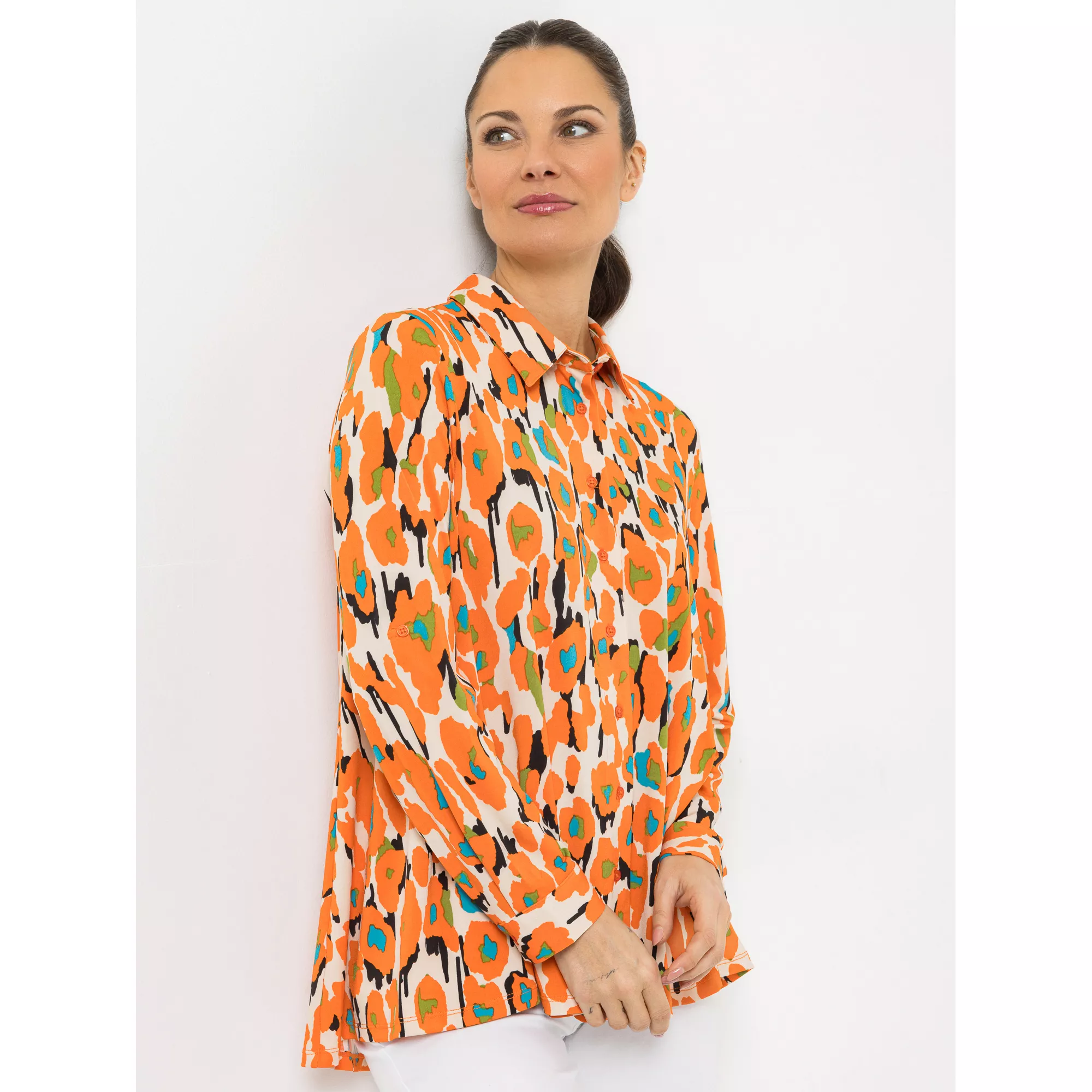 STEFFEN SCHRAUT Jerseybluse Sanremo Knopfleiste ausgestellter Saum leger weit