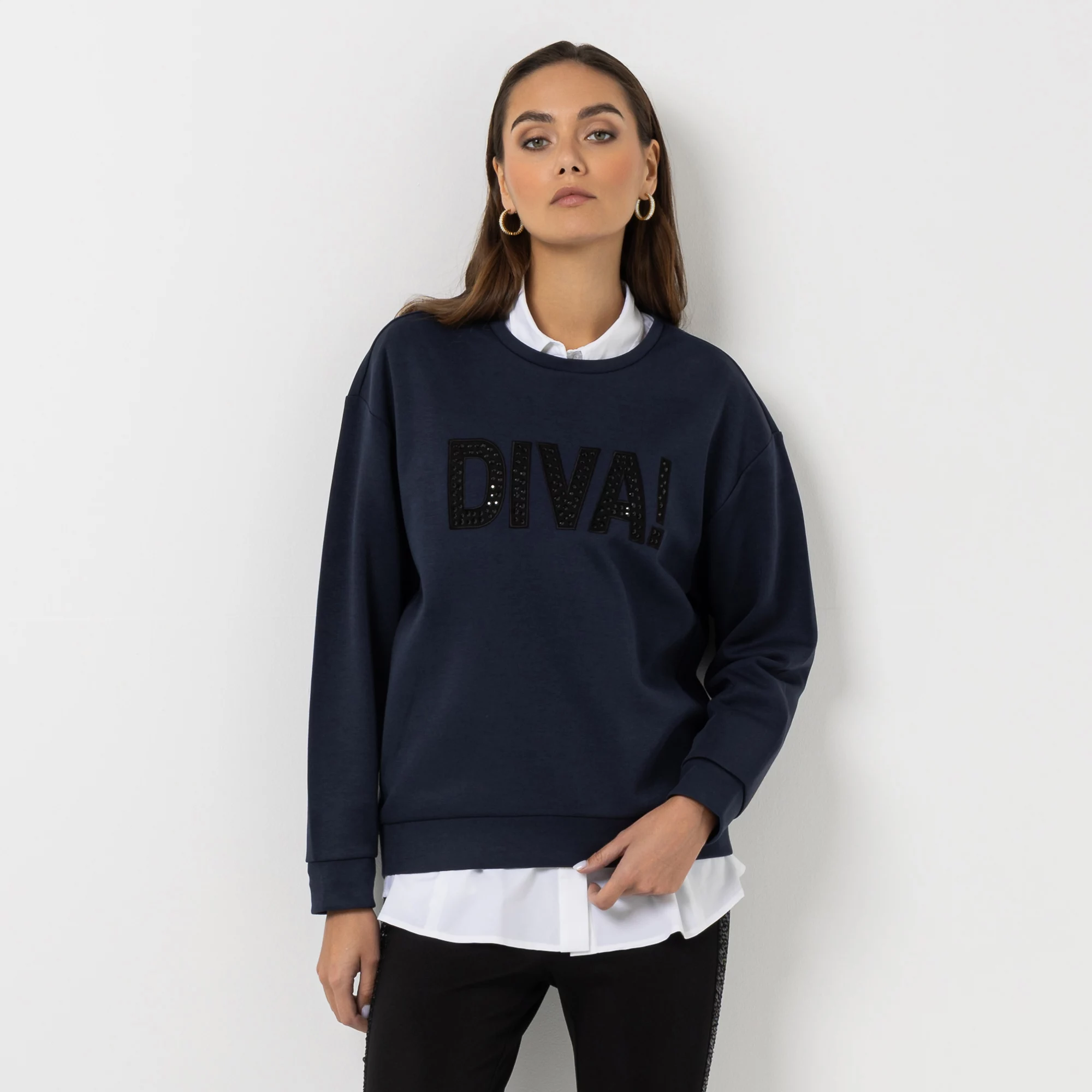 STEFFEN SCHRAUT Sweatshirt Rundhalsausschnitt; Strassapplikation leger weit