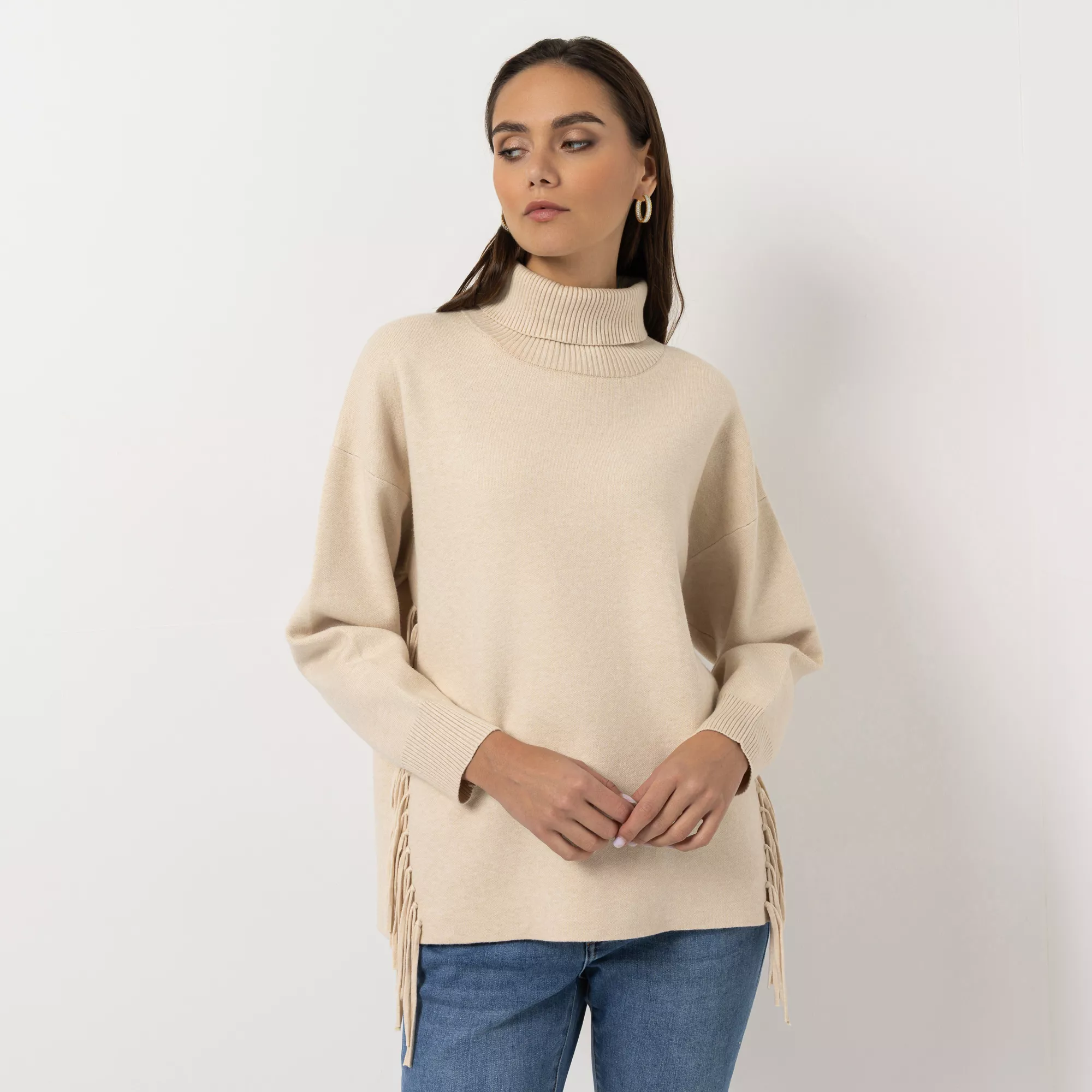 STEFFEN SCHRAUT Pullover, Langarm Rollkragen Fransendetails Oversize
