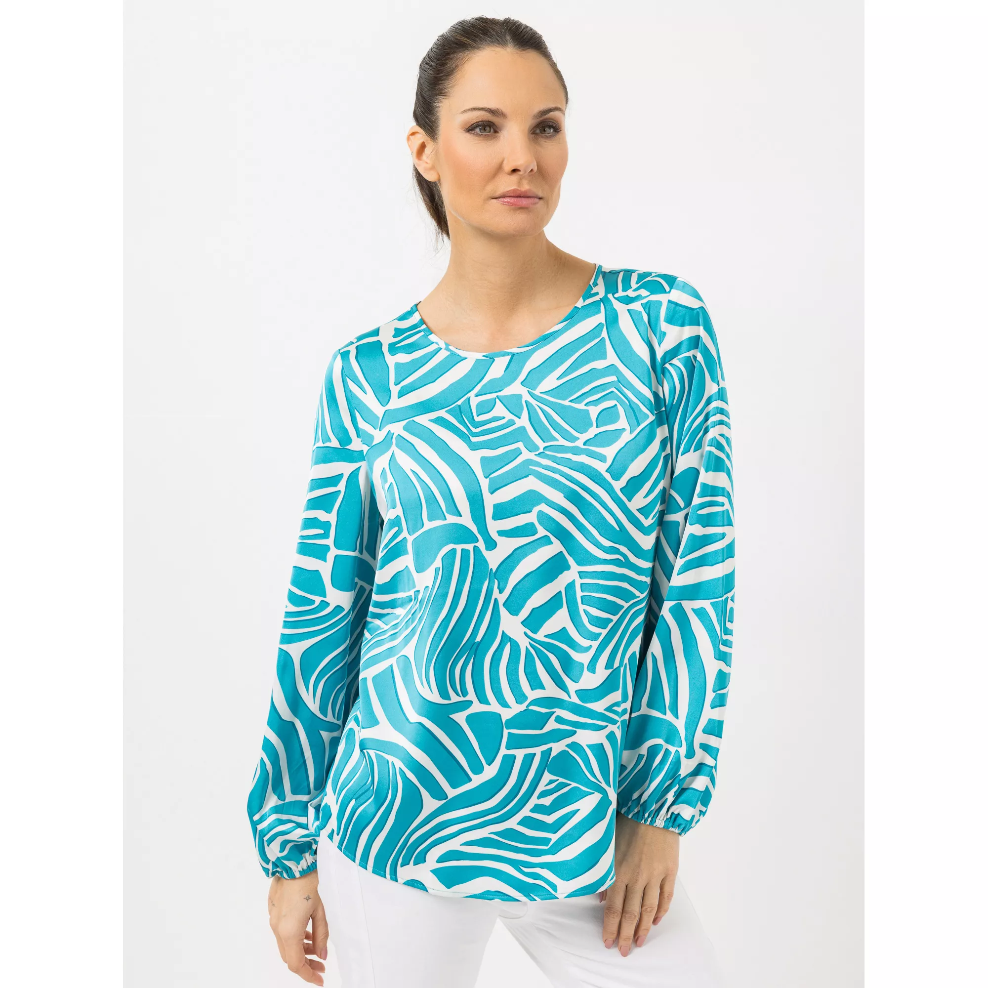 STEFFEN SCHRAUT Bluse Rundhalsausschnitt mit Schlitz und Knopf leger weit