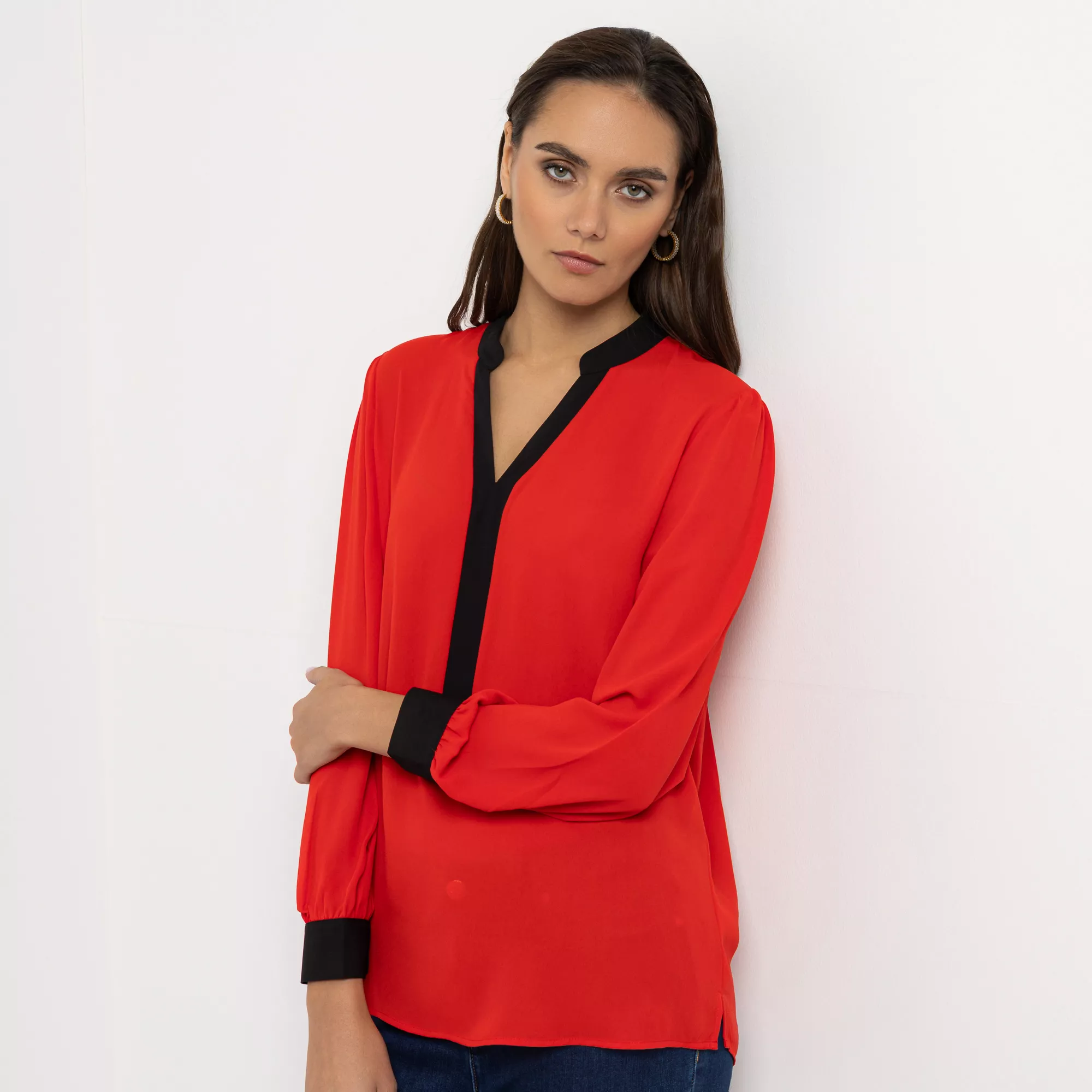 STEFFEN SCHRAUT Bluse Serafino-Ausschnitt Kontrastdetails leger weit