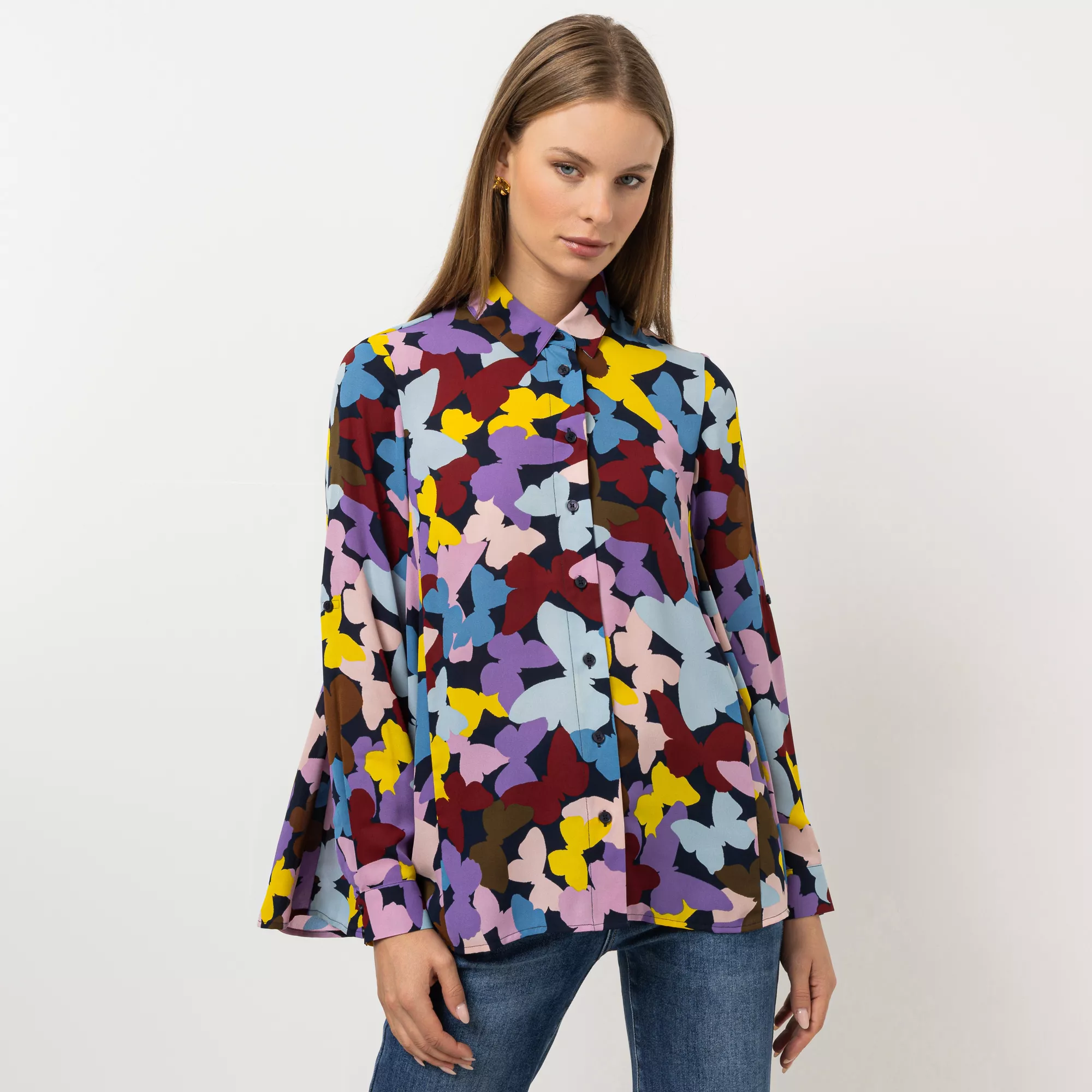 STEFFEN SCHRAUT Bluse Capri Hemdkragen Ärmelriegel leger weit