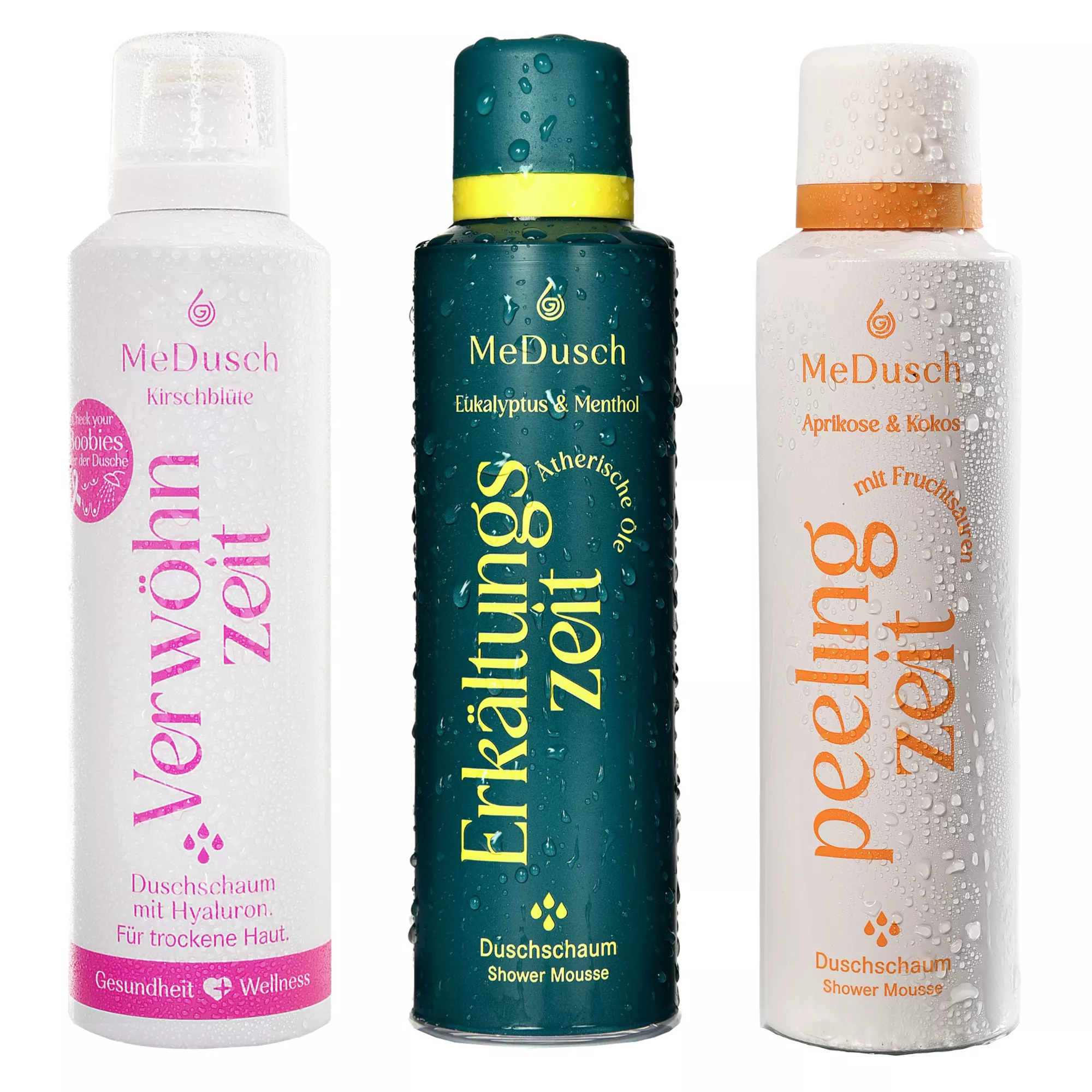 MeDusch Duschschaum Trio Verwöhnzeit, Peeling- zeit u.Erkältungszeit je 200ml