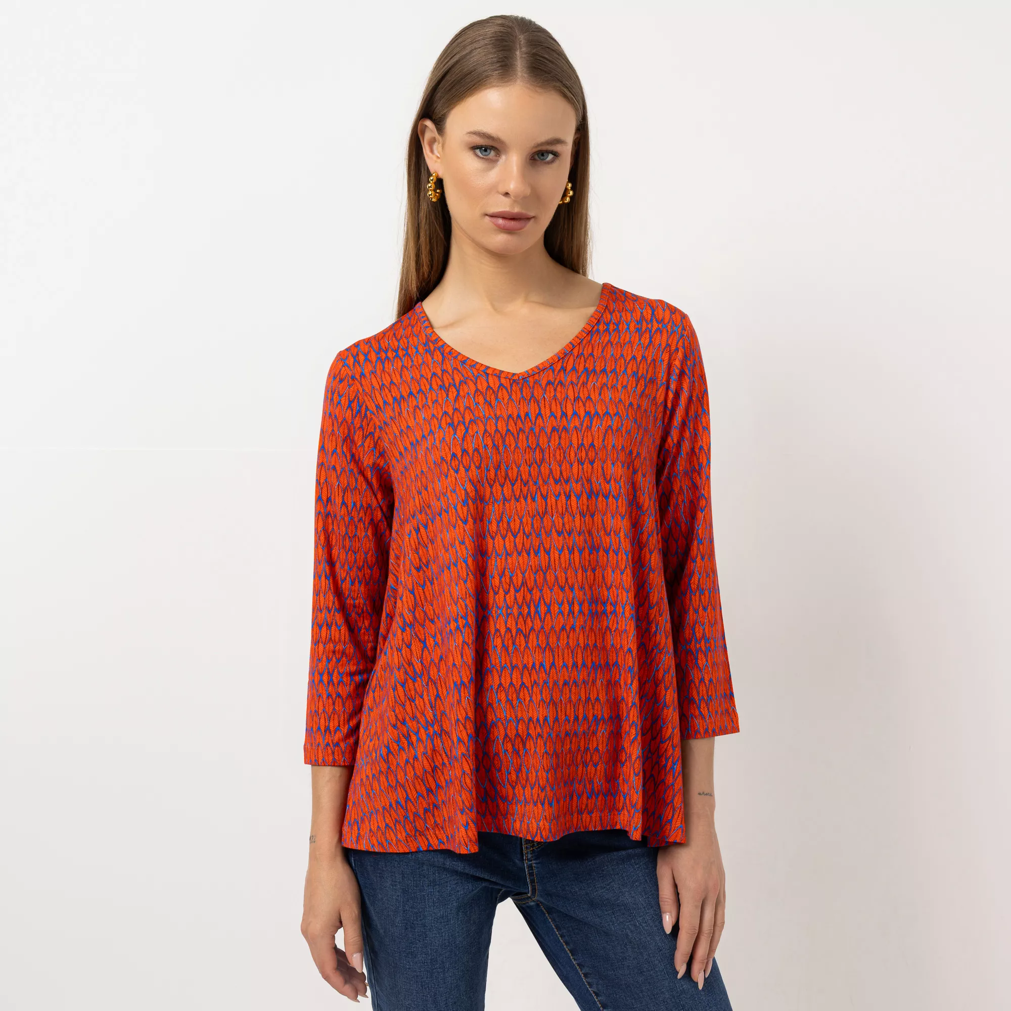 STEFFEN SCHRAUT Shirt, 3/4-Arm V-Ausschnitt Allover-Druck leger weit