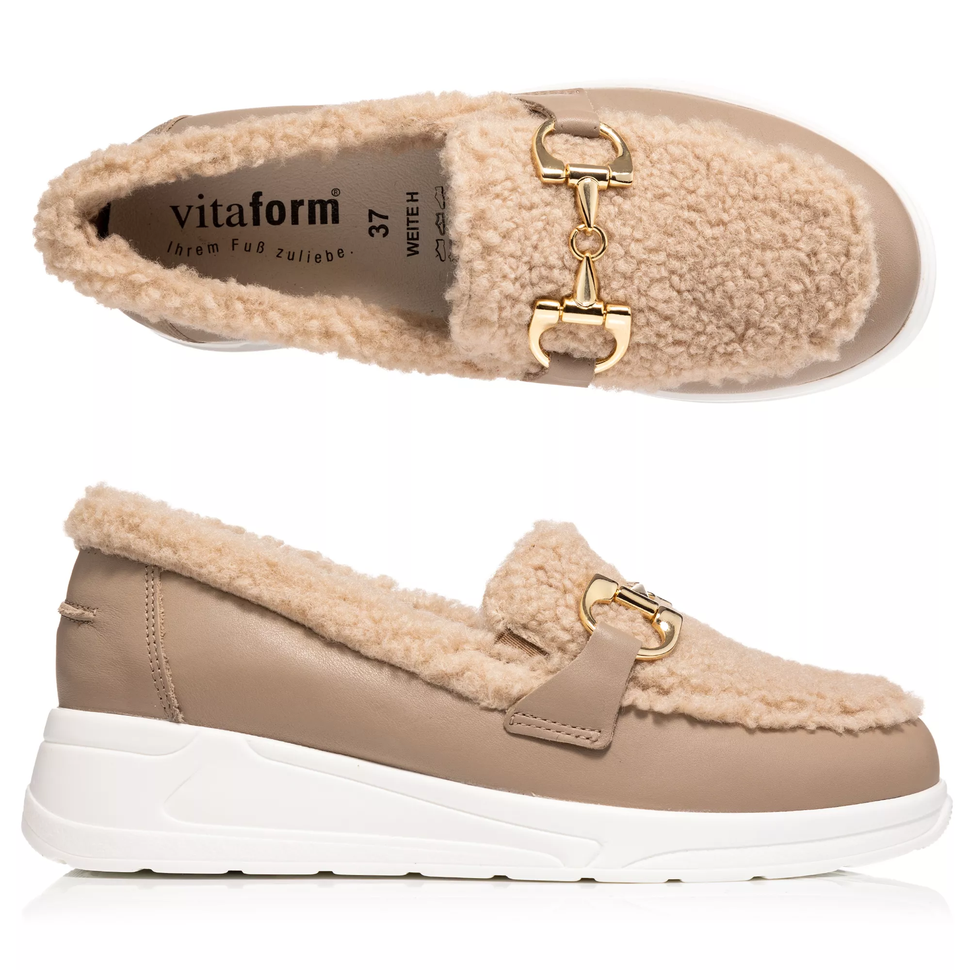 VITAFORM Damen-Slipper Softnappaleder Teddyfell Sohle Valentina