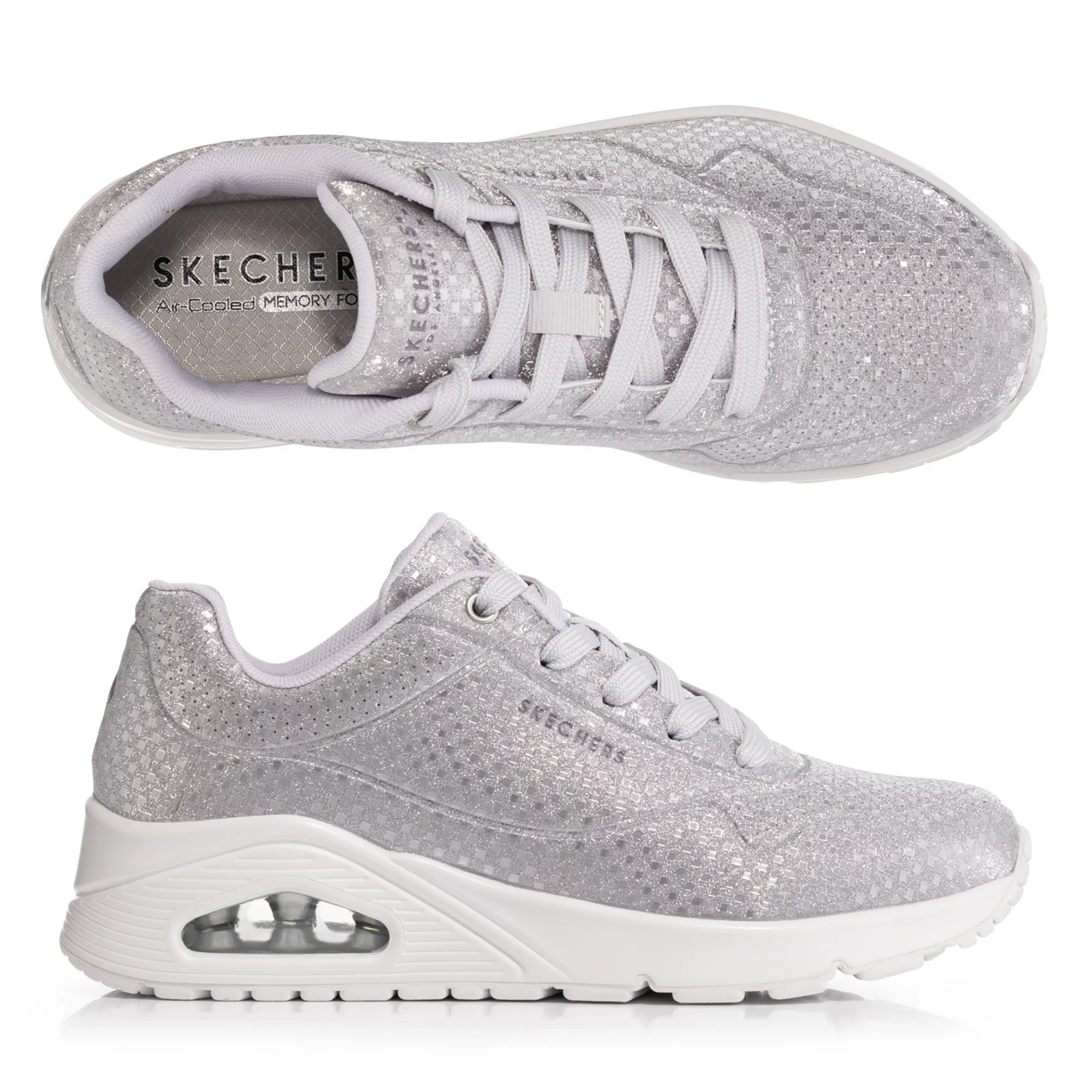 SKECHERS Damen-Sneaker Uno Disco Nite Glitzer Memory Foam