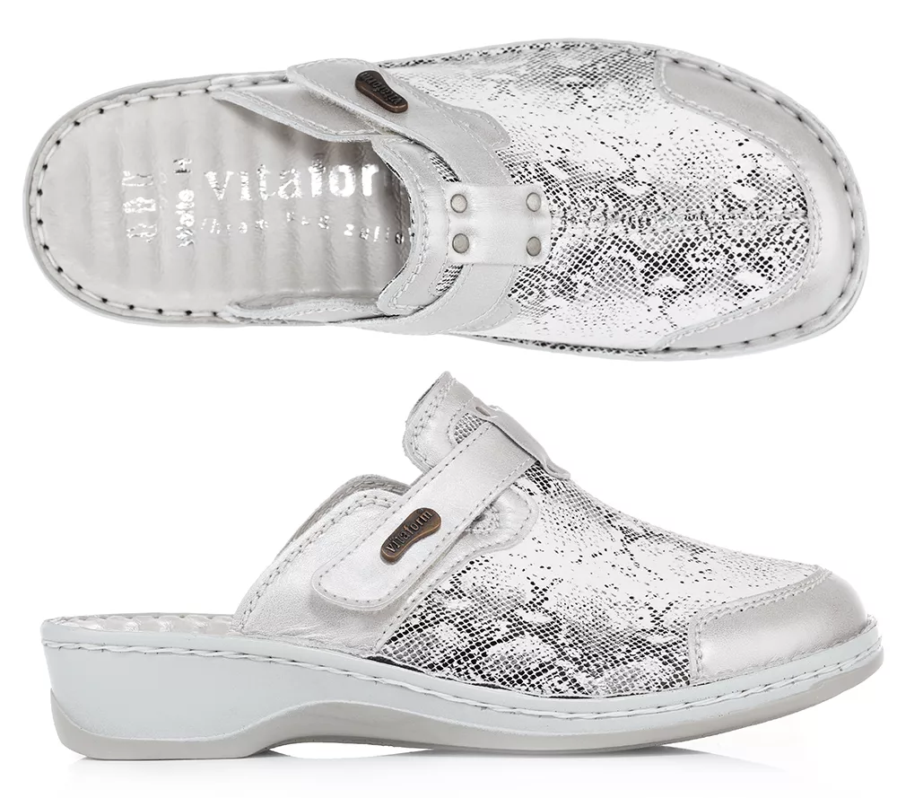 VITAFORM Damen-Clogs Leder & Stretch Handnahtsohle Absatz ca. 3,5cm