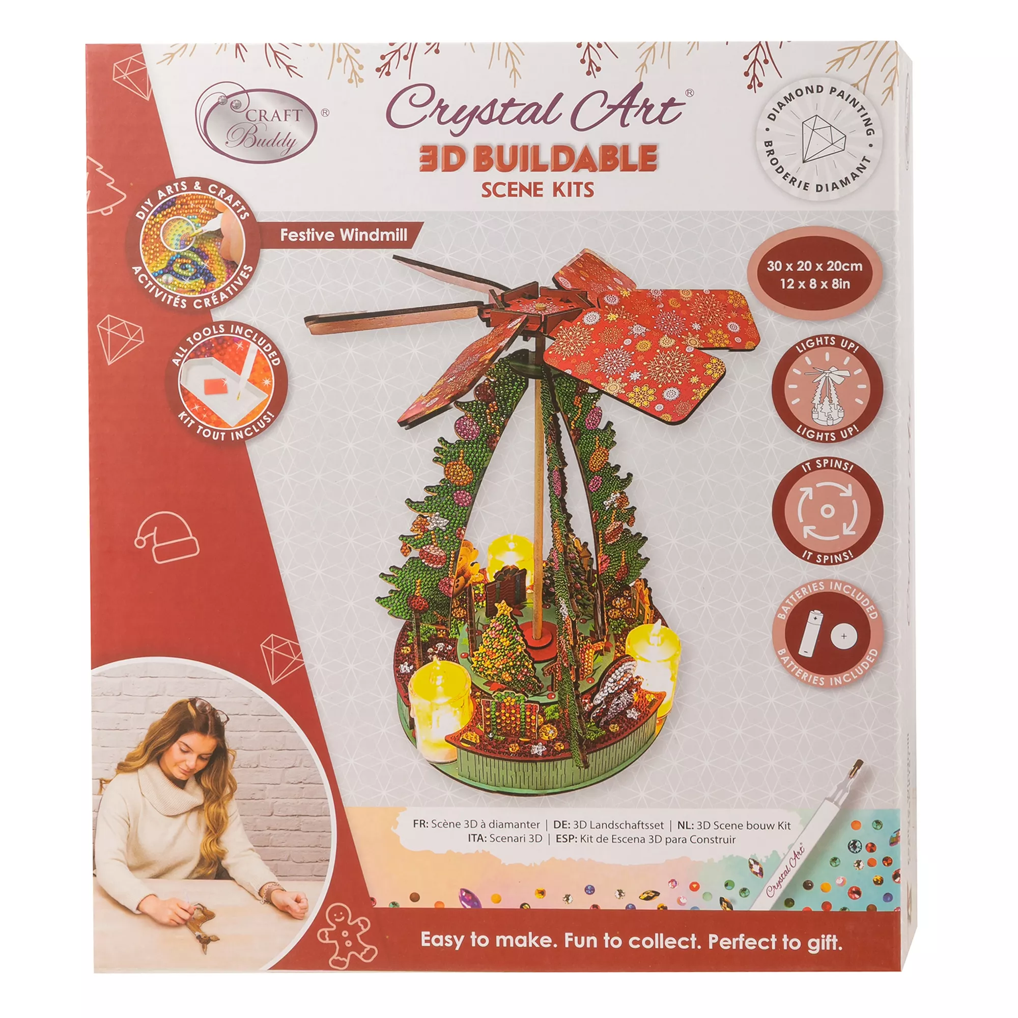 CRAFT BUDDY™ Diamond Painting-Set 3D Weihnachtspyramide ca. 30x19,5x19,5cm mit Batterien, 22tlg.