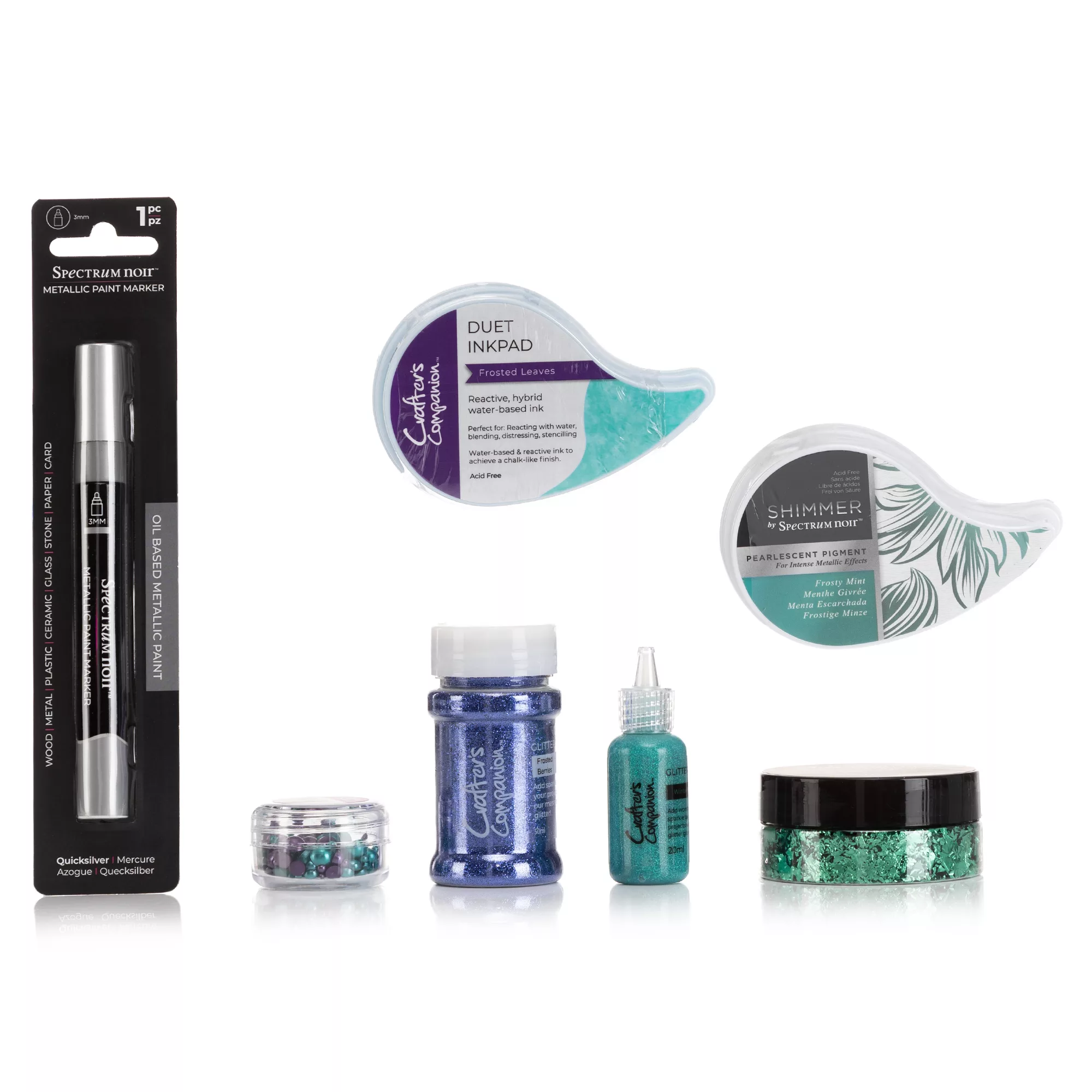 CRAFTER'S COMPANION™ Kreativfarben-Set Stempelkissen & Glitter Glue 7tlg.