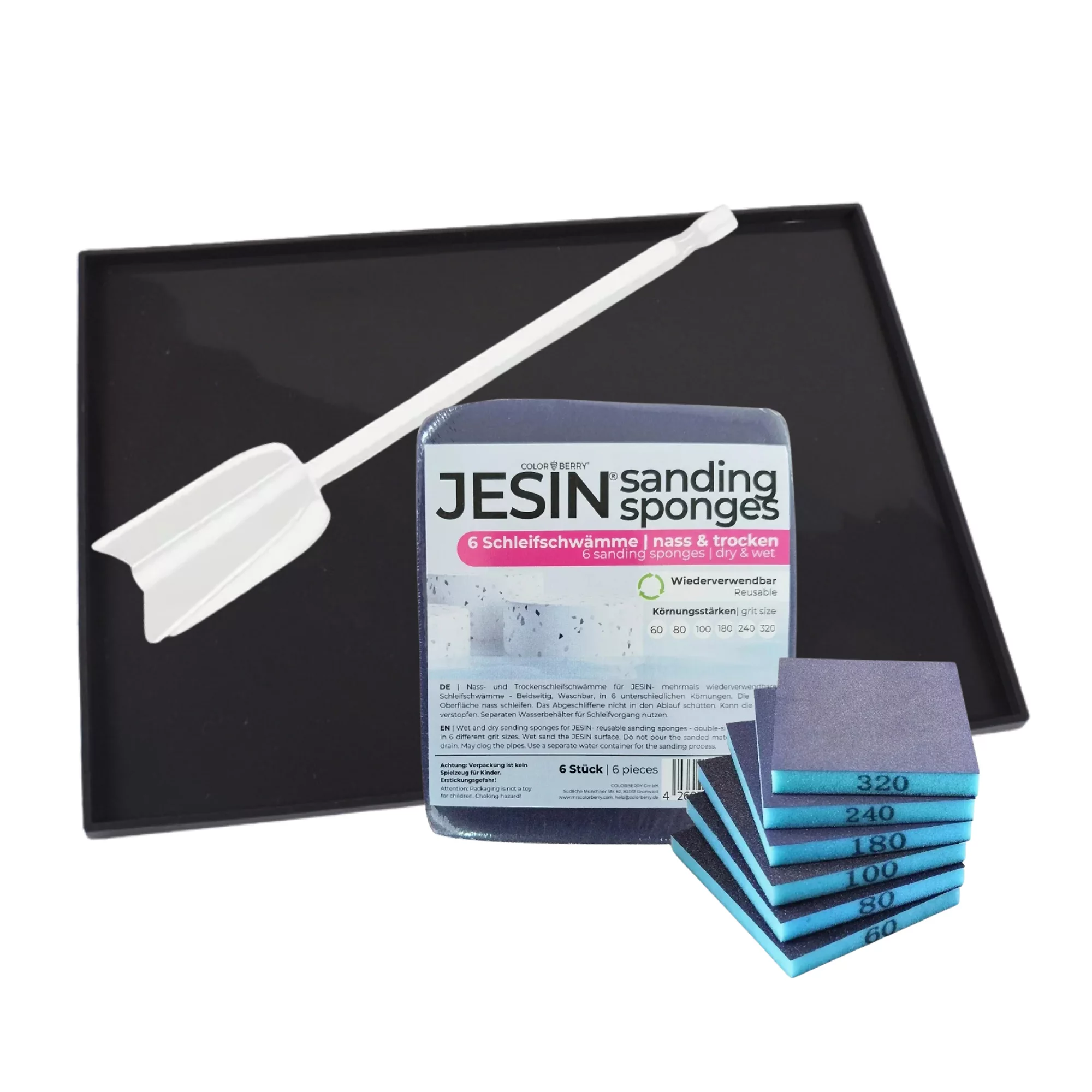 COLORBERRY Werkzeug-Set Rührstab Schleifblöcke & Silikonmatte, 8tlg.