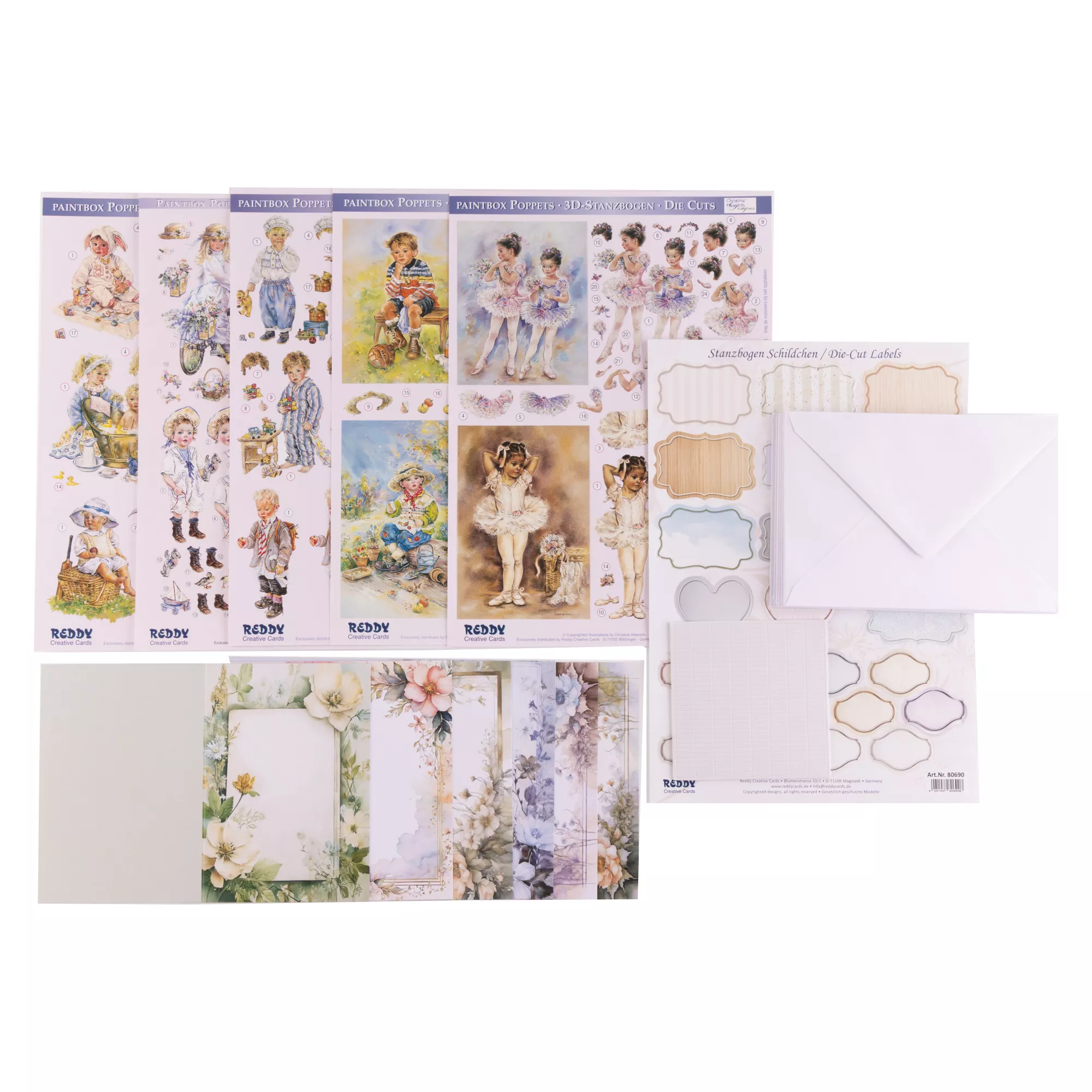 REDDY Grußkarten-Set Paintbox Poppets inkl. Stanzbogen 31tlg.