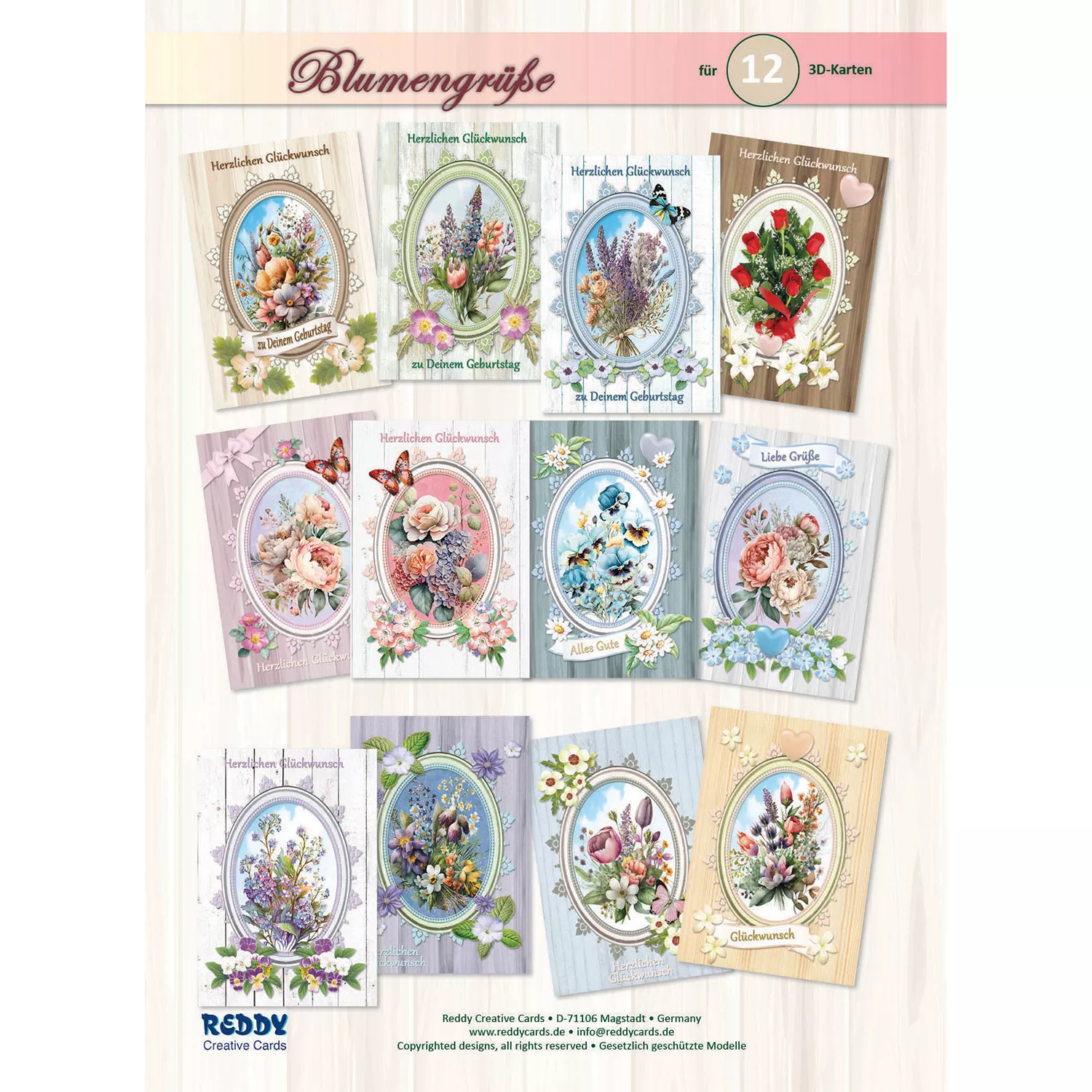 REDDY Grußkarten-Set Blumengrüße inkl. Stanzbogen 32tlg.