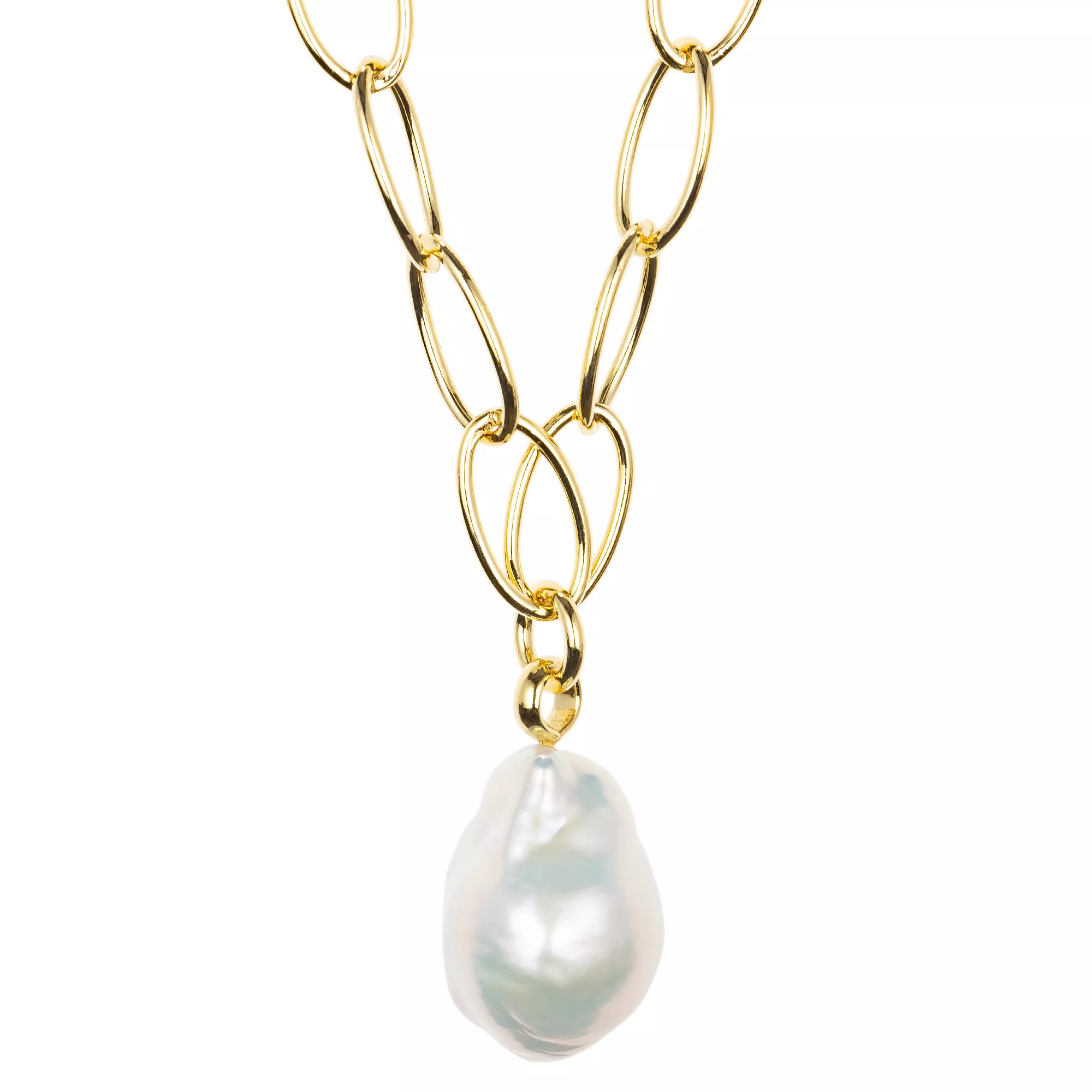 PERLEA Collier Süßwasserzucht- perle ca.15mm Silber vergoldet