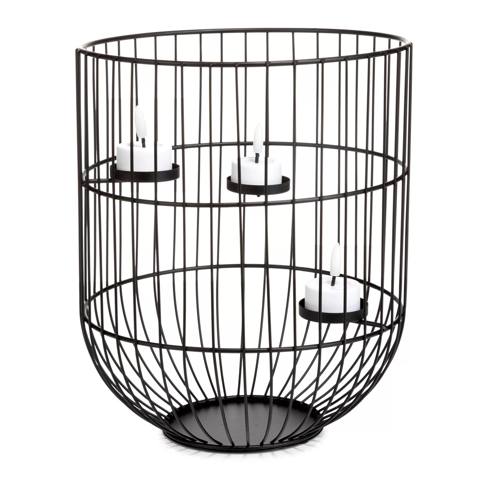 ELAMBIA Metall-Kerzenhalter 3 LED-Votivkerzen Flamme Luma, Timer Höhe 31cm, Ø 25cm