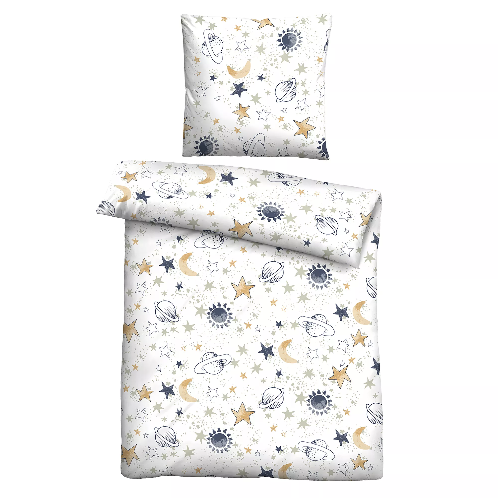 biberna® Kinderbettwäsche Universum Baumwoll Feinbiber Einzelbett, 2tlg.