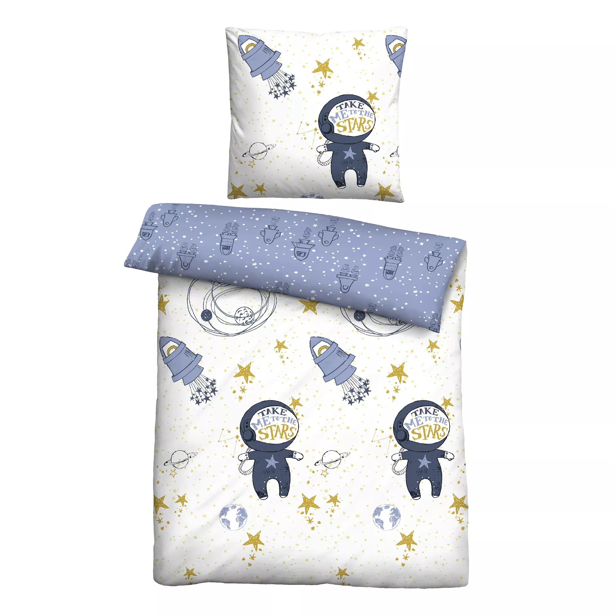 biberna® Kinderbettwäsche Astronaut Baumwoll Feinbiber Einzelbett, 2tlg.