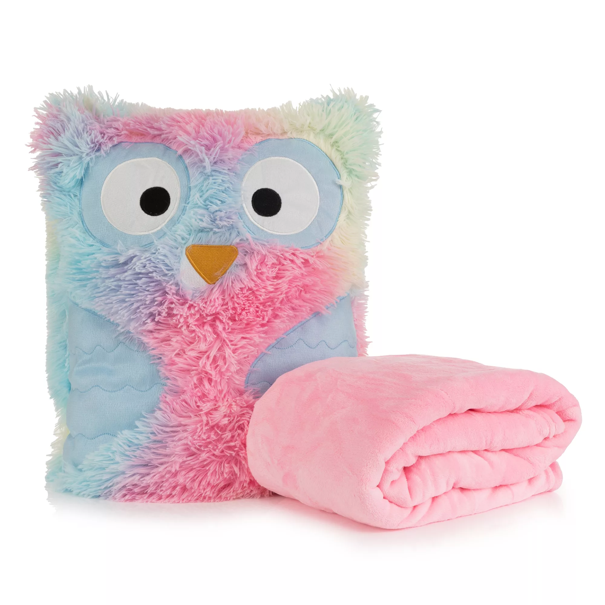 MONT CHALET 2in1-Eulenkissen inkl.Chinchilla-Decke Langflor, Farbmix 45x55cm/130x170cm